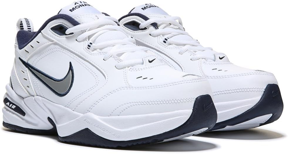 Men'S Air Monarch IV Walking Shoes, White/Metallic Silver/Navy, Size 8