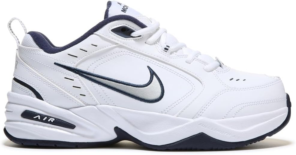 Men'S Air Monarch IV Walking Shoes, White/Metallic Silver/Navy, Size 8